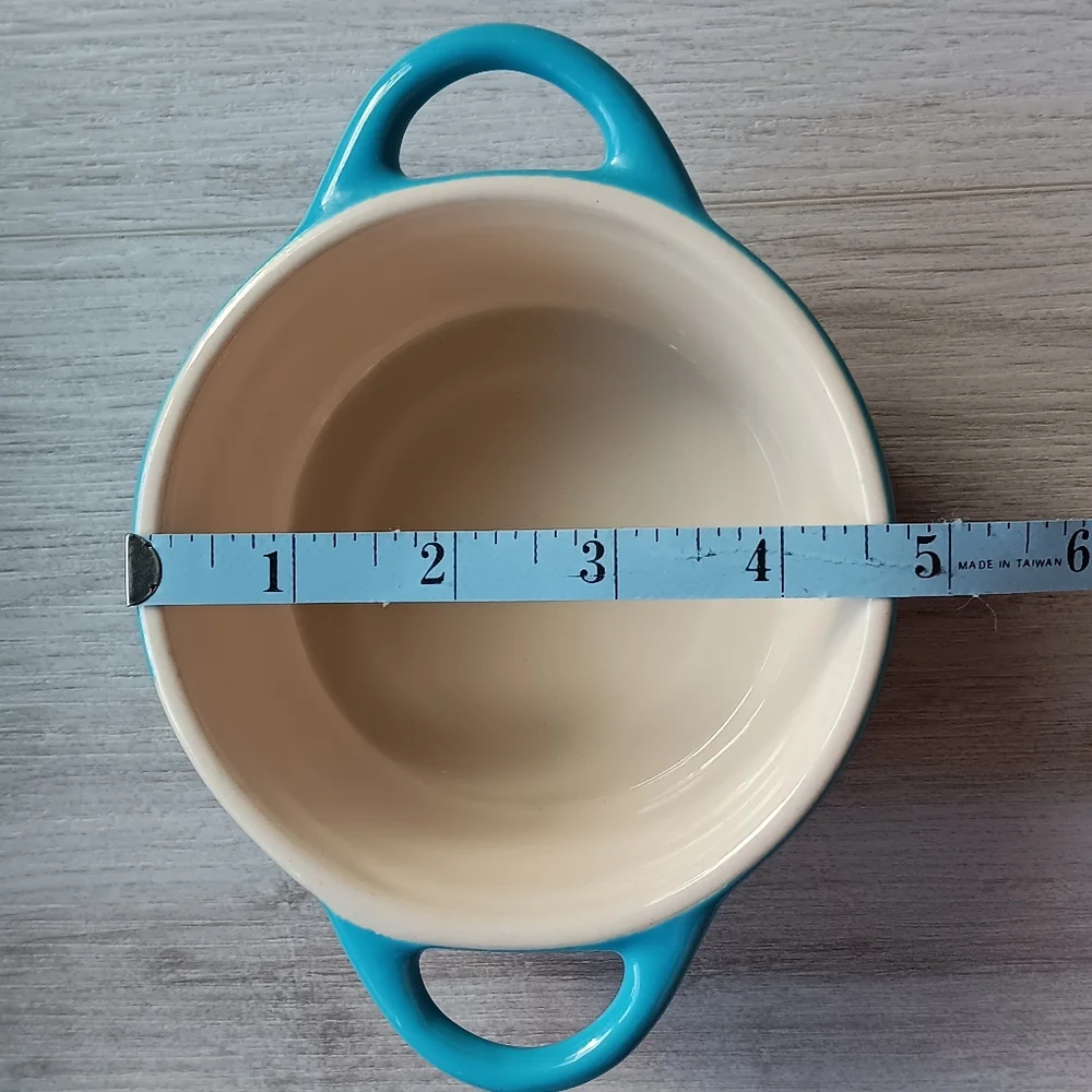 Pair of Ceramic Bowls with Lids & Handles Aqua Blue White 4.5